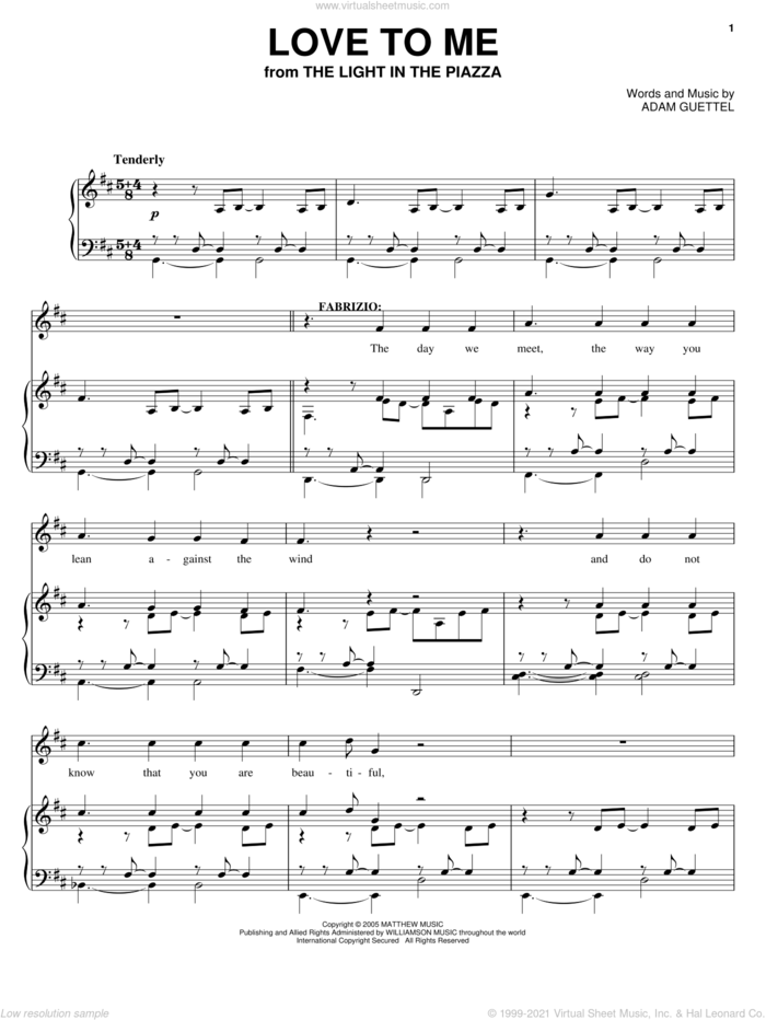 Love To Me (from The Light In The Piazza) sheet music for voice, piano or guitar by Adam Guettel and The Light In The Piazza (Musical), intermediate skill level