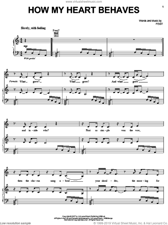 How My Heart Behaves sheet music for voice, piano or guitar by Leslie Feist, intermediate skill level