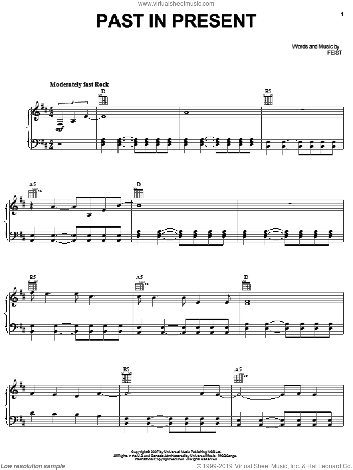 Past In Present sheet music for voice, piano or guitar by Leslie Feist, intermediate skill level