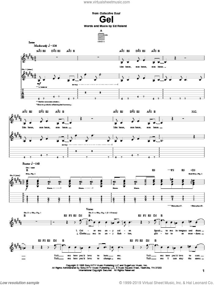 Gel sheet music for guitar (tablature) by Collective Soul and Ed Roland, intermediate skill level