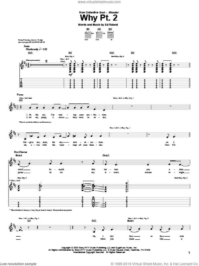 Why Pt. 2 sheet music for guitar (tablature) by Collective Soul and Ed Roland, intermediate skill level