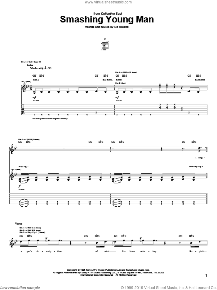 Smashing Young Man sheet music for guitar (tablature) by Collective Soul and Ed Roland, intermediate skill level