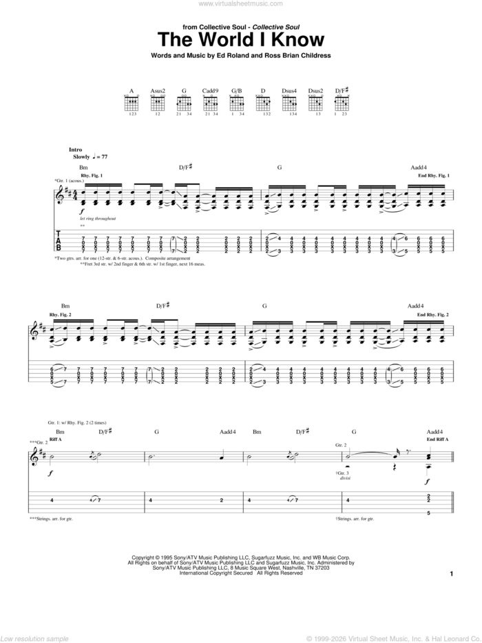 The World I Know sheet music for guitar (tablature) by Collective Soul, Ed Roland and Ross Childress, intermediate skill level