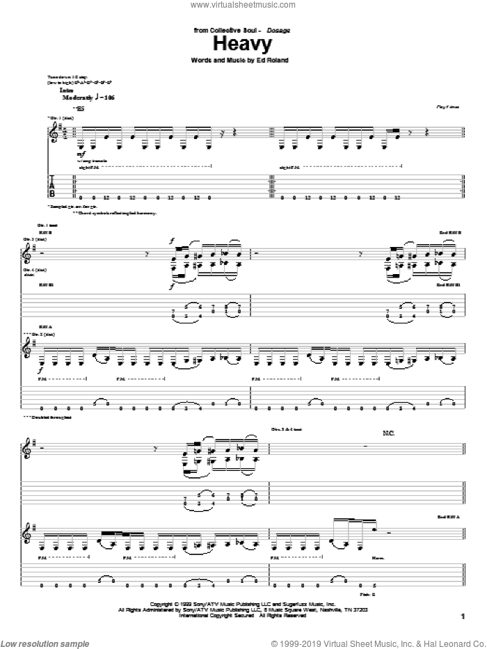 Heavy sheet music for guitar (tablature) by Collective Soul and Ed Roland, intermediate skill level