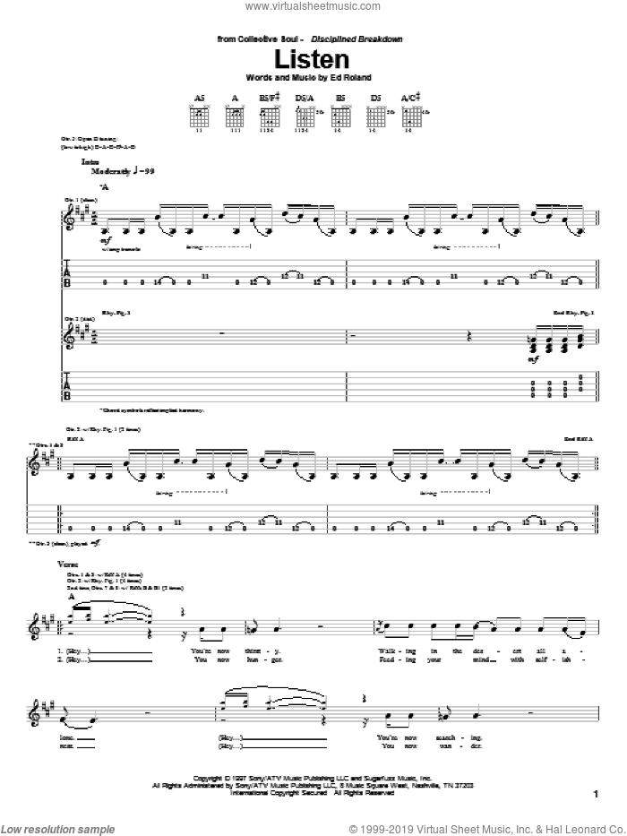 Listen sheet music for guitar (tablature) by Collective Soul and Ed Roland, intermediate skill level
