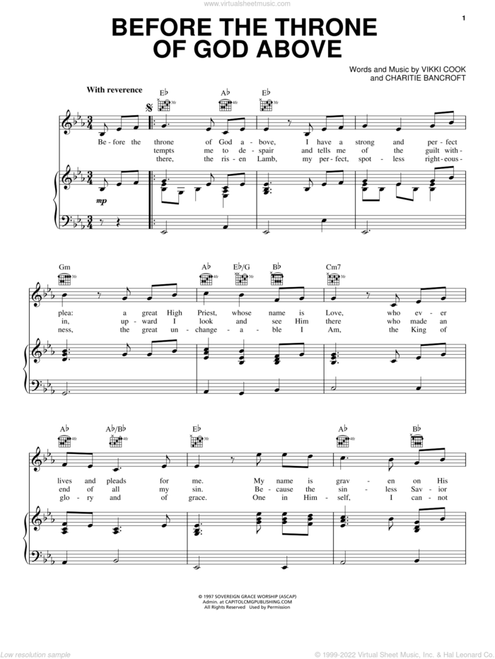 Before The Throne Of God Above sheet music for voice, piano or guitar by Shane & Shane, Selah, Sonicflood, Charitie Bancroft and Vikki Cook, intermediate skill level
