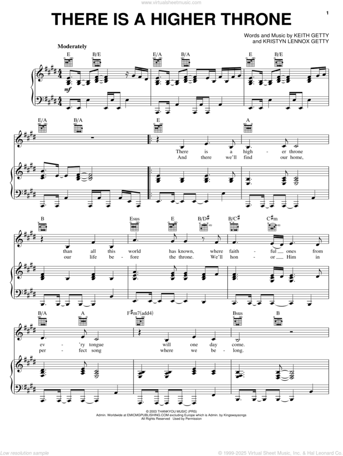 There Is A Higher Throne sheet music for voice, piano or guitar by Keith & Kristyn Getty, Keith Getty and Kristyn Lennox Getty, intermediate skill level