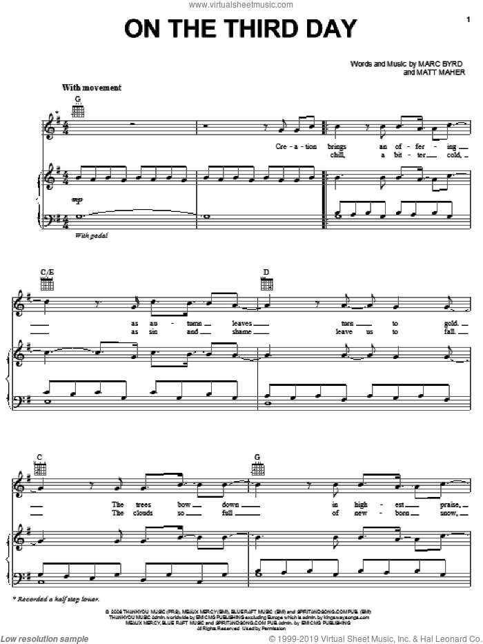 On The Third Day sheet music for voice, piano or guitar by Bethany Dillon, Marc Byrd and Matt Maher, intermediate skill level