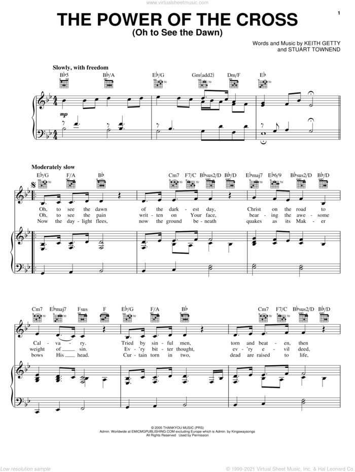 The Power Of The Cross (Oh To See The Dawn) sheet music for voice, piano or guitar by Stuart Townend, Keith & Kristyn Getty and Keith Getty, intermediate skill level