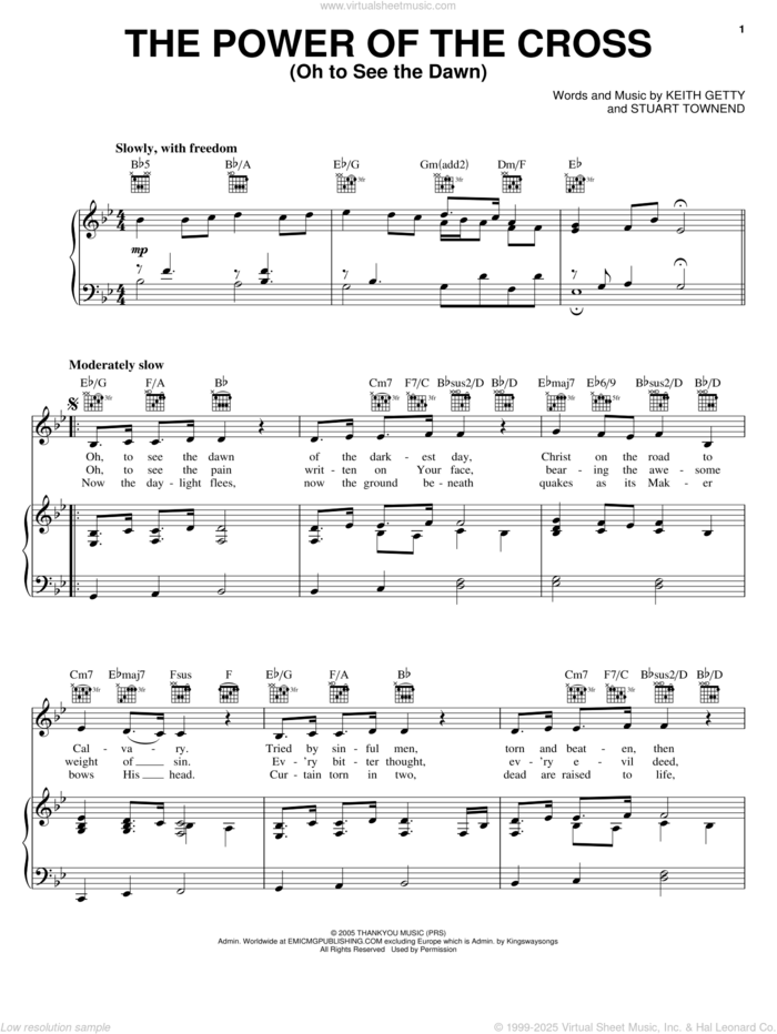 The Power Of The Cross (Oh To See The Dawn) sheet music for voice, piano or guitar by Stuart Townend, Keith & Kristyn Getty and Keith Getty, intermediate skill level