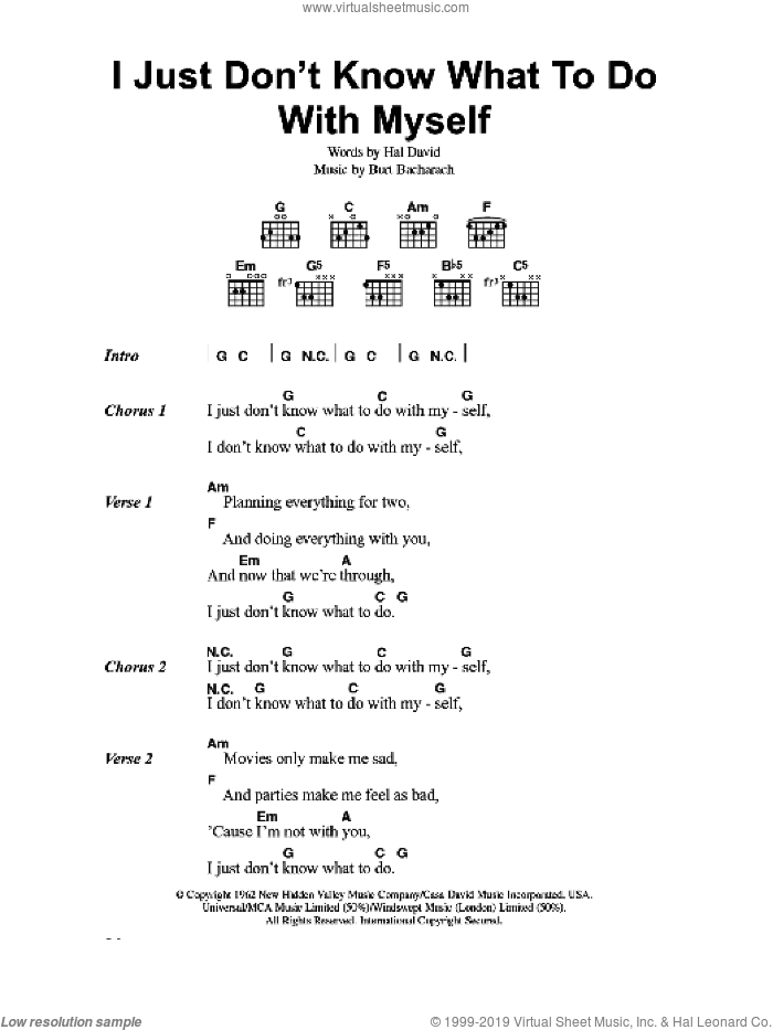 I Just Don't Know What To Do With Myself sheet music for guitar (chords) by The White Stripes, Bacharach & David, Dusty Springfield, Burt Bacharach and Hal David, intermediate skill level
