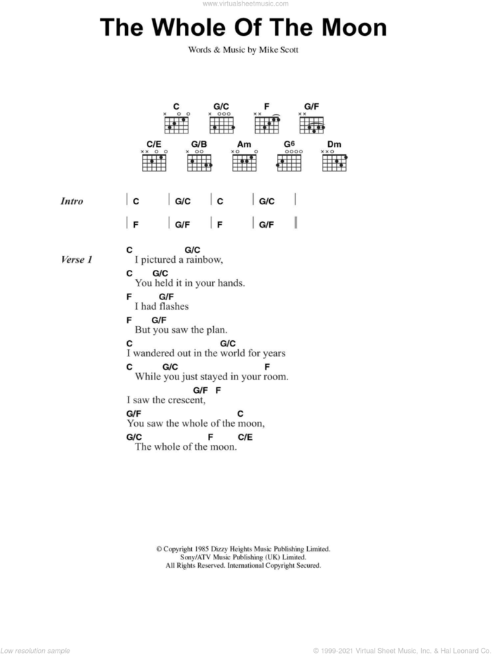 The Whole Of The Moon sheet music for guitar (chords) by The Waterboys and Mike Scott, intermediate skill level