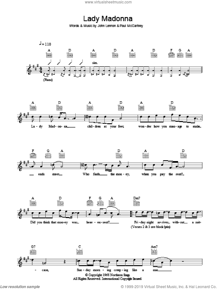 Lady Madonna sheet music for voice and other instruments (fake book) by The Beatles, John Lennon and Paul McCartney, intermediate skill level