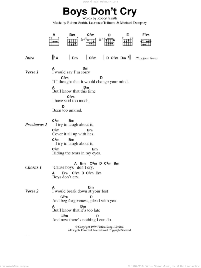 Boys Don't Cry sheet music for guitar (chords) by The Cure, Laurence Tolhurst, Michael Dempsey and Robert Smith, intermediate skill level