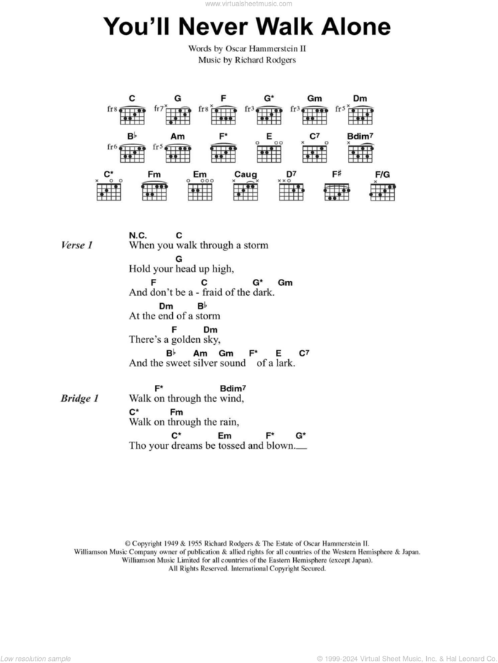 You'll Never Walk Alone sheet music for guitar (chords) by Rodgers & Hammerstein, Carousel (Musical), Oscar II Hammerstein and Richard Rodgers, wedding score, intermediate skill level