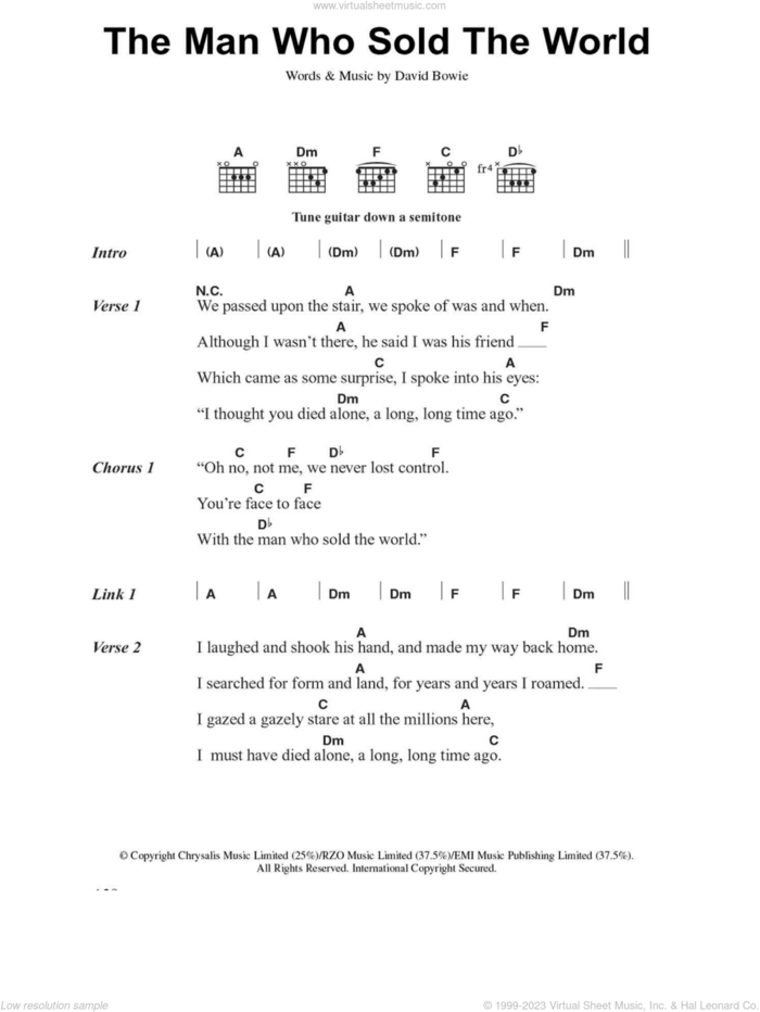 The Man Who Sold The World sheet music for guitar (chords) by David Bowie, intermediate skill level
