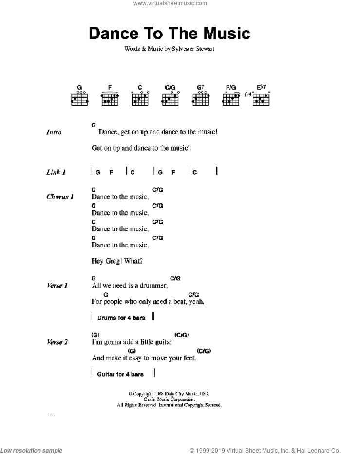 Dance To The Music sheet music for guitar (chords) by Sly And The Family Stone and Sylvester Stewart, intermediate skill level