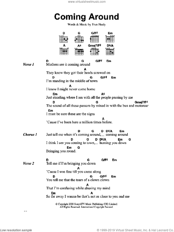 Coming Around sheet music for guitar (chords) by Merle Travis and Fran Healy, intermediate skill level