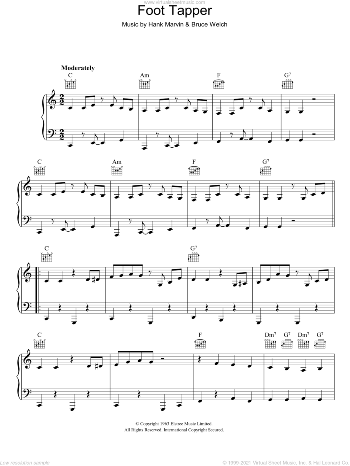 Foot Tapper sheet music for voice, piano or guitar by The Shadows, Bruce Welch and Hank Marvin, intermediate skill level