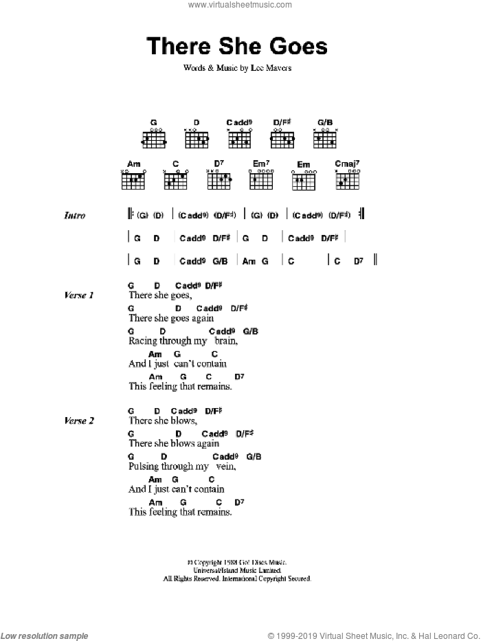 There She Goes sheet music for guitar (chords) by The La's and Lee Mavers, intermediate skill level