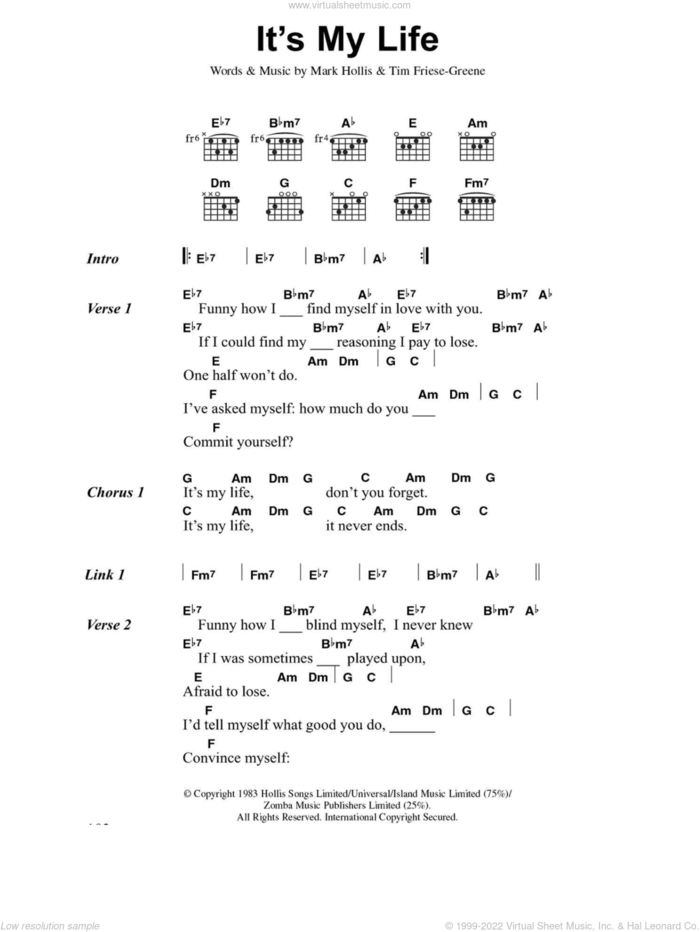 It's My Life sheet music for guitar (chords) by No Doubt, Mark Hollis and Tim Friese-Greene, intermediate skill level