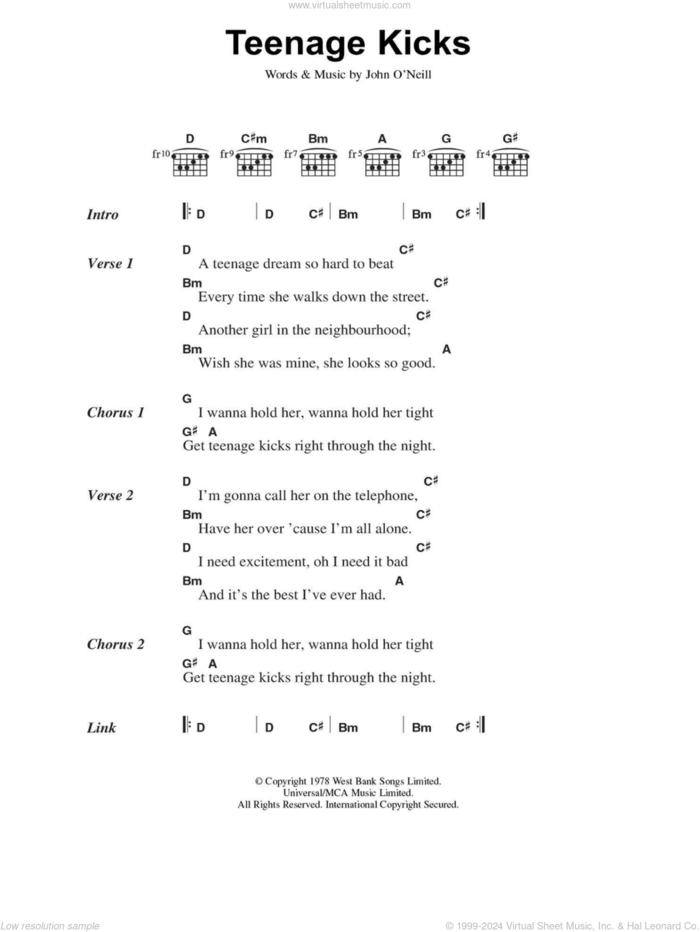 Teenage Kicks sheet music for guitar (chords) by The Undertones, intermediate skill level