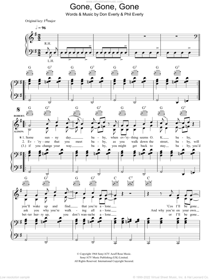 Gone, Gone, Gone (Done Moved On) sheet music for voice, piano or guitar by Robert Plant & Alison Krauss, Alison Krauss, Robert Plant, Don Everly and Phil Everly, intermediate skill level