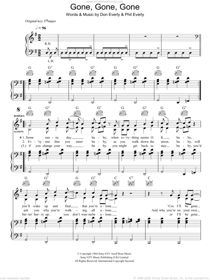 Gone, Gone, Gone (Done Moved On) sheet music for voice, piano or guitar by Robert Plant & Alison Krauss, Alison Krauss, Robert Plant, Don Everly and Phil Everly, intermediate skill level