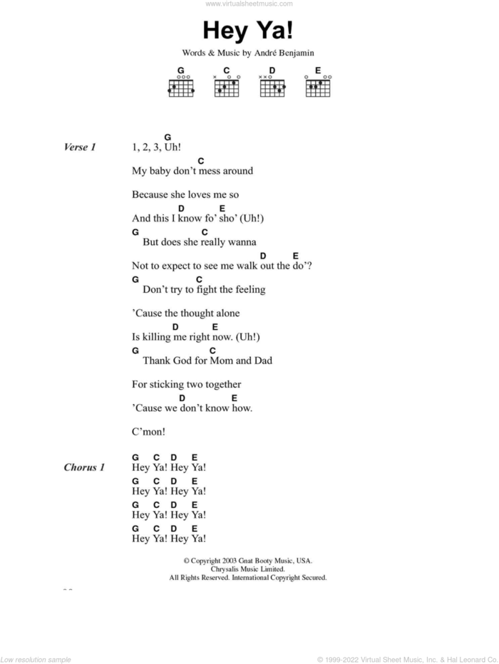 Hey Ya! sheet music for guitar (chords) by OutKast and Andre Benjamin, intermediate skill level