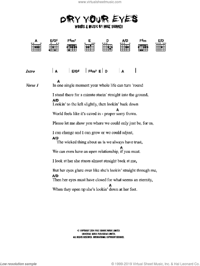 Dry Your Eyes sheet music for guitar (chords) by The Streets and Mike Skinner, intermediate skill level