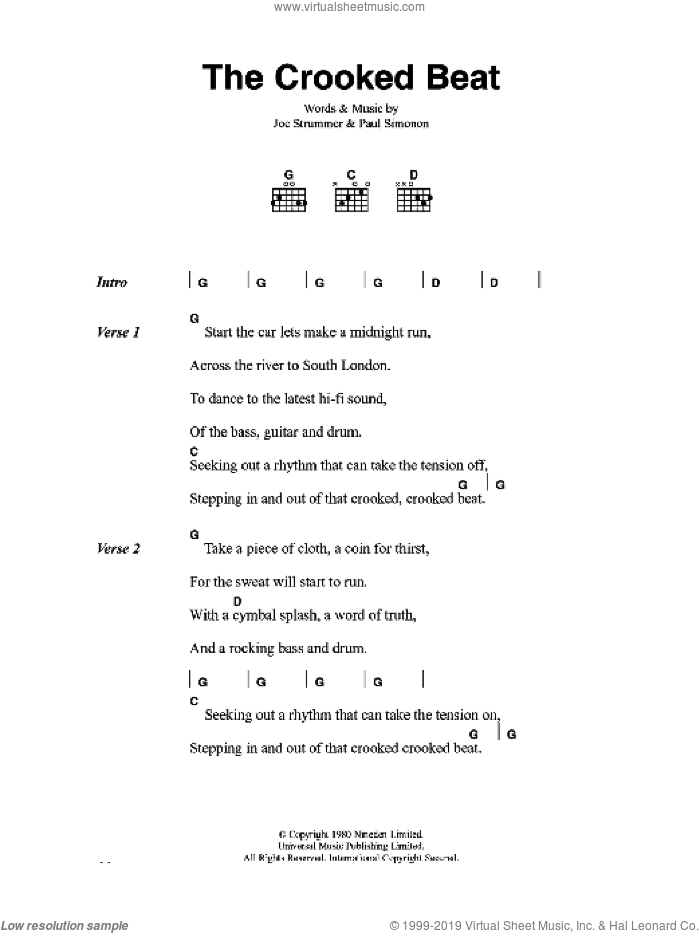 The Crooked Beat sheet music for guitar (chords) by The Clash, Joe Strummer and Paul Simonon, intermediate skill level