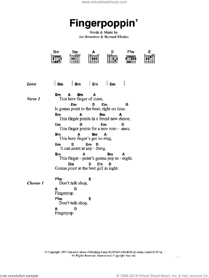 Fingerpoppin' sheet music for guitar (chords) by The Clash, Bernard Rhodes and Joe Strummer, intermediate skill level