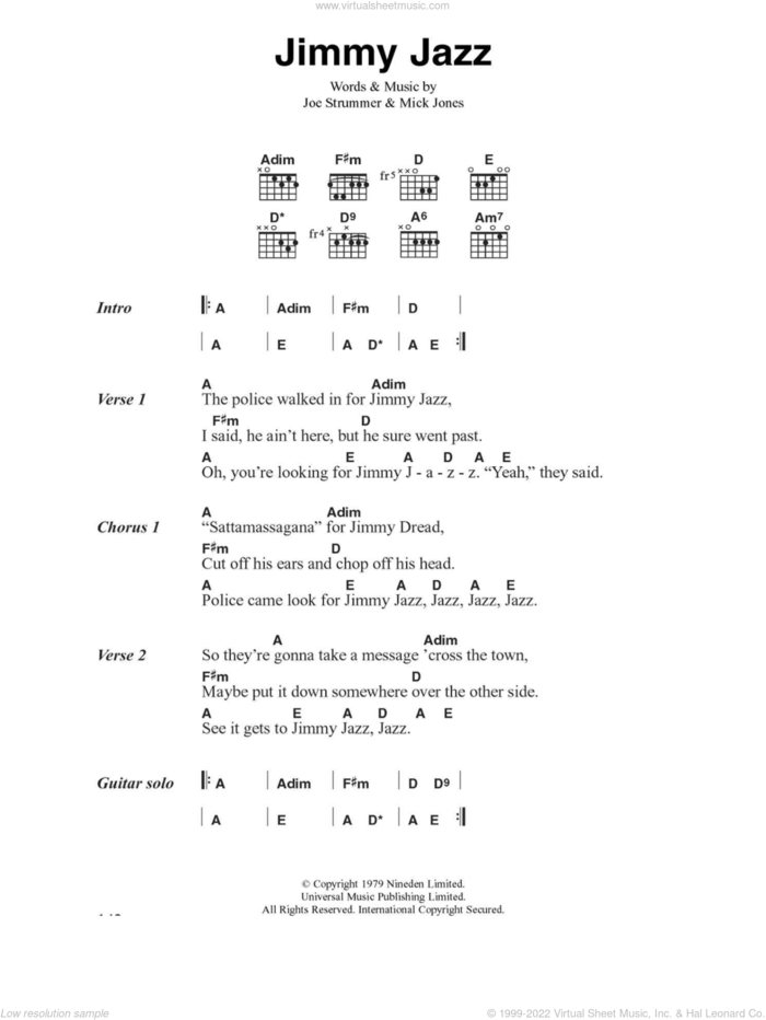 Jimmy Jazz sheet music for guitar (chords) by The Clash, Joe Strummer and Mick Jones, intermediate skill level