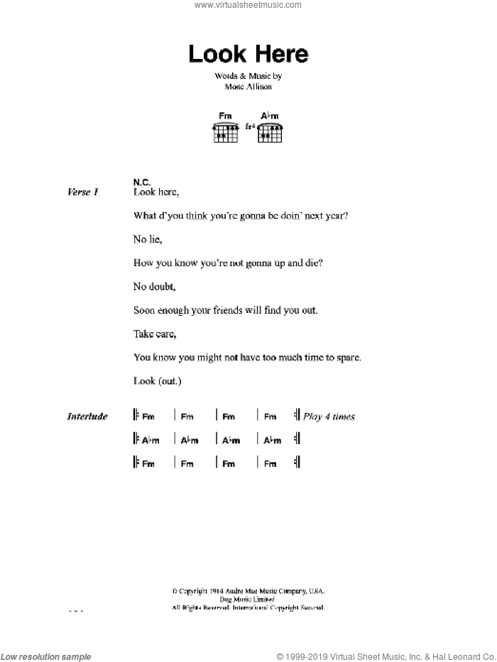 Look Here sheet music for guitar (chords) by The Clash and Mose Allison, intermediate skill level