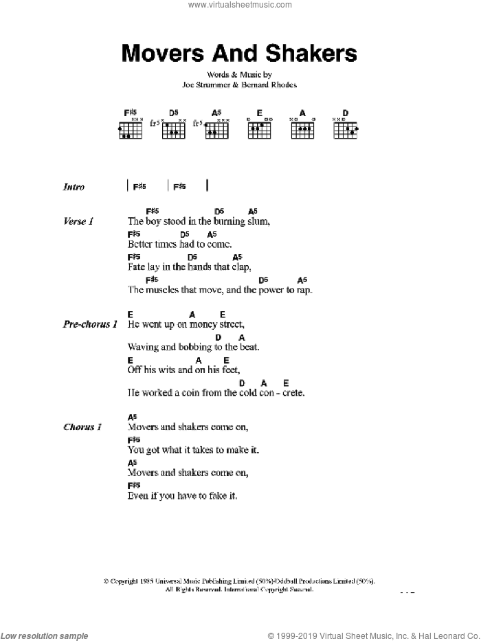 Movers And Shakers sheet music for guitar (chords) by The Clash, Bernard Rhodes and Joe Strummer, intermediate skill level