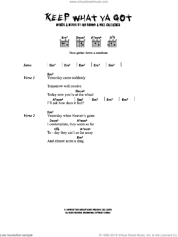 Keep What Ya Got sheet music for guitar (chords) by Ian Brown and Noel Gallagher, intermediate skill level