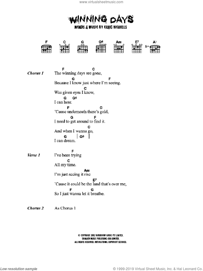 Winning Days sheet music for guitar (chords) by The Vines and Craig Nicholls, intermediate skill level