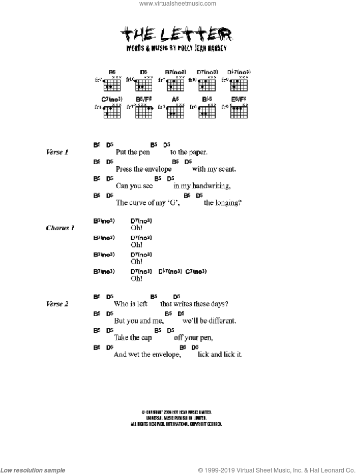 The Letter sheet music for guitar (chords) by P J Harvey, intermediate skill level