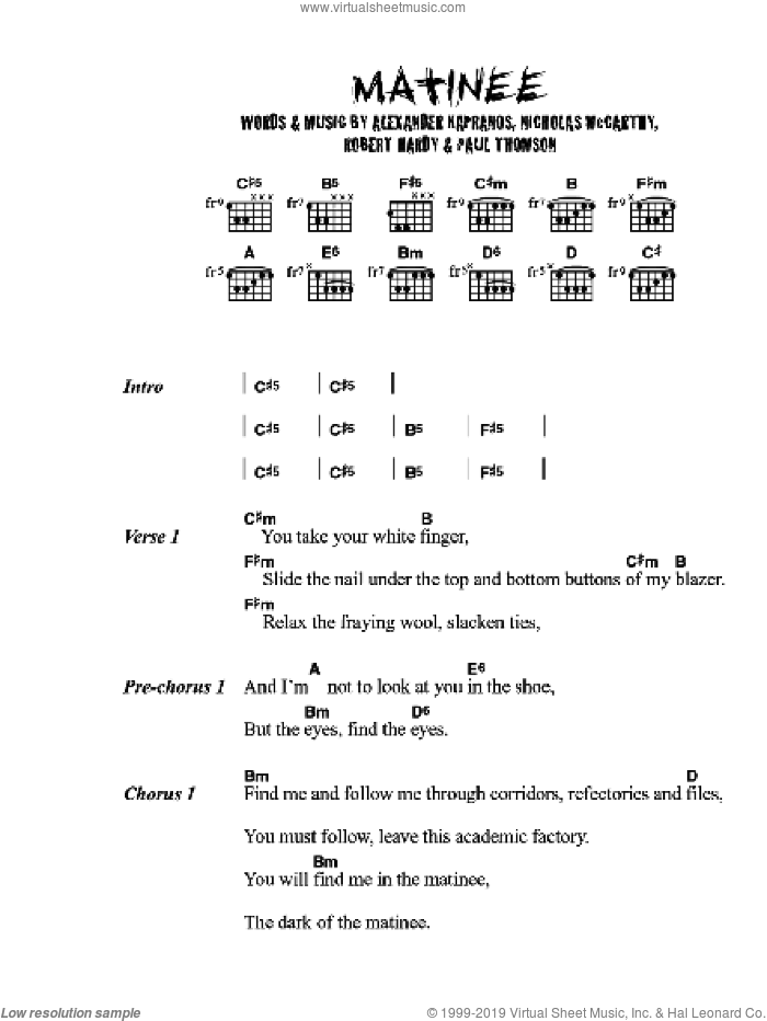 The Dark Of The Matinee sheet music for guitar (chords) by Franz Ferdinand, Alexander Kapranos, Nicholas McCarthy and Robert Hardy, intermediate skill level