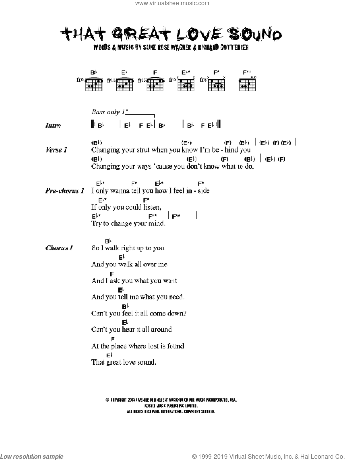 That Great Love Sound sheet music for guitar (chords) by The Raveonettes, Richard Gottehrer and Sune Rose Wagner, intermediate skill level
