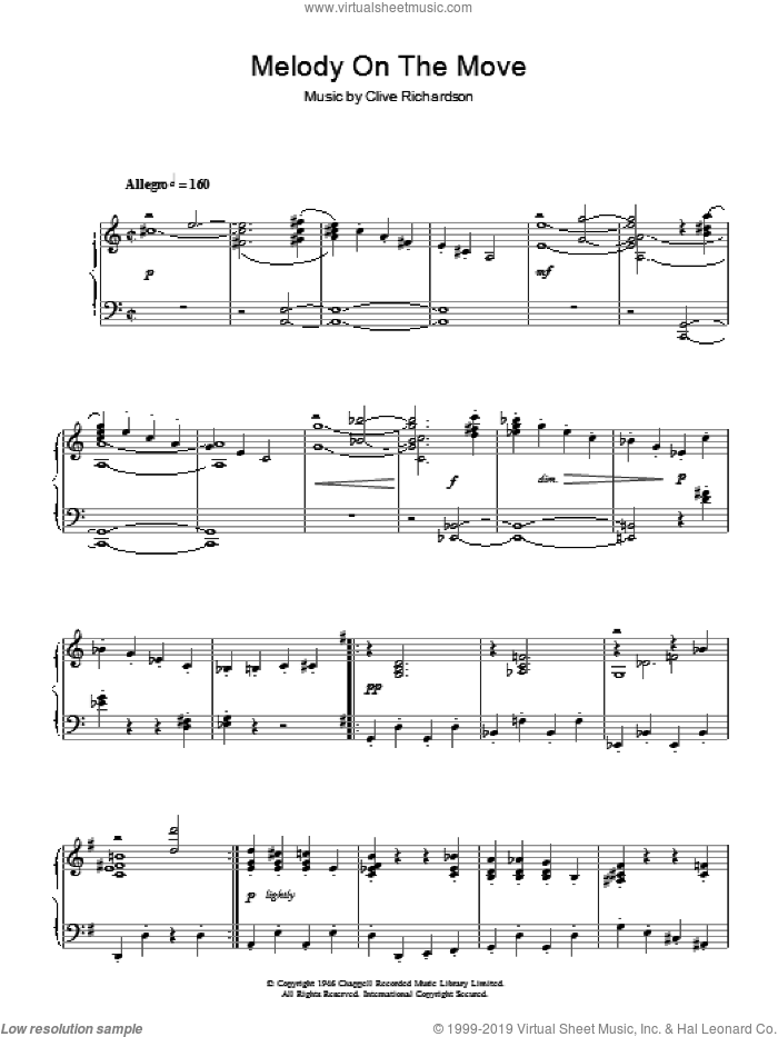 Melody On The Move sheet music for piano solo by Clive Richardson, intermediate skill level