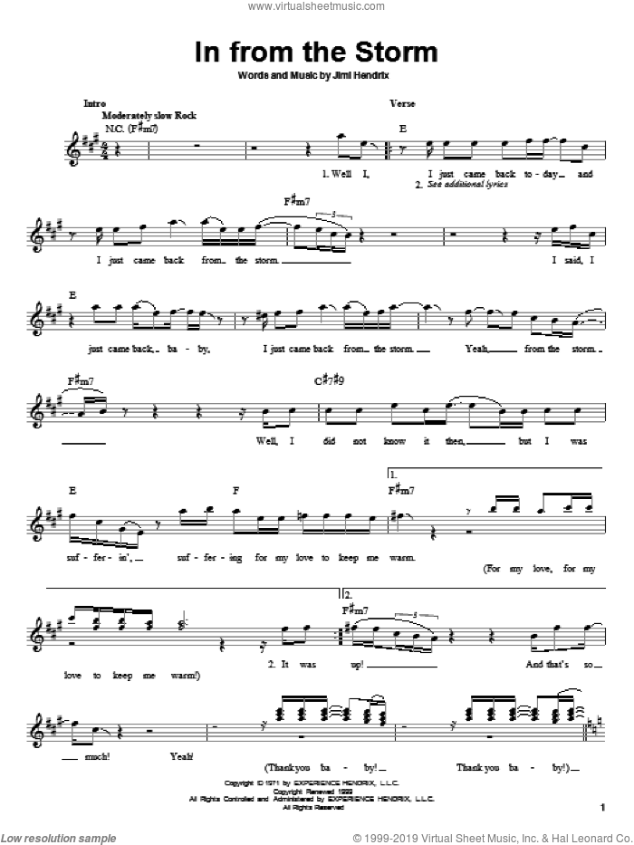 In From The Storm sheet music for guitar solo (chords) by Jimi Hendrix and Corey Glover, easy guitar (chords)
