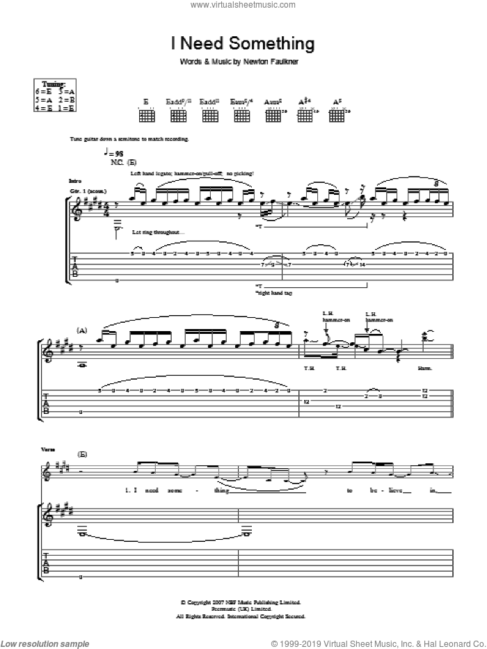 I Need Something sheet music for guitar (tablature) by Newton Faulkner, intermediate skill level