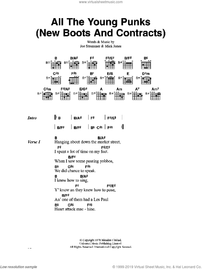 All The Young Punks (New Boots And Contracts) sheet music for guitar (chords) by The Clash, Joe Strummer and Mick Jones, intermediate skill level