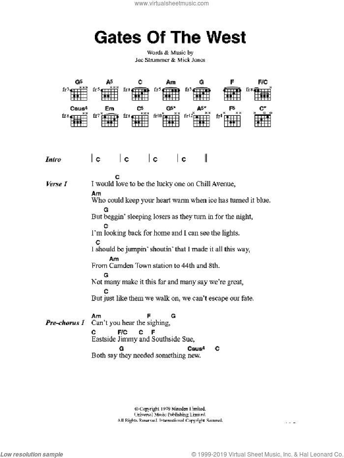 Gates Of The West sheet music for guitar (chords) by The Clash, Joe Strummer and Mick Jones, intermediate skill level