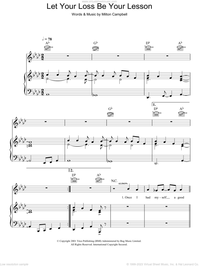 Let Your Loss Be Your Lesson sheet music for voice, piano or guitar by Robert Plant & Alison Krauss, Alison Krauss, Robert Plant and Milton Campbell, intermediate skill level