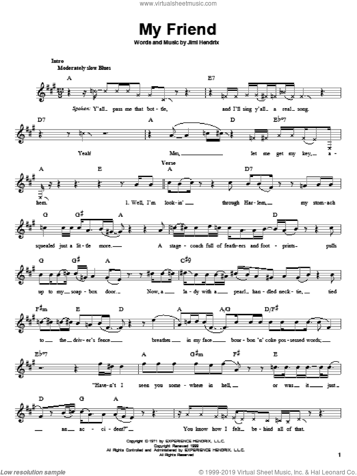 My Friend sheet music for guitar solo (chords) by Jimi Hendrix, easy guitar (chords)