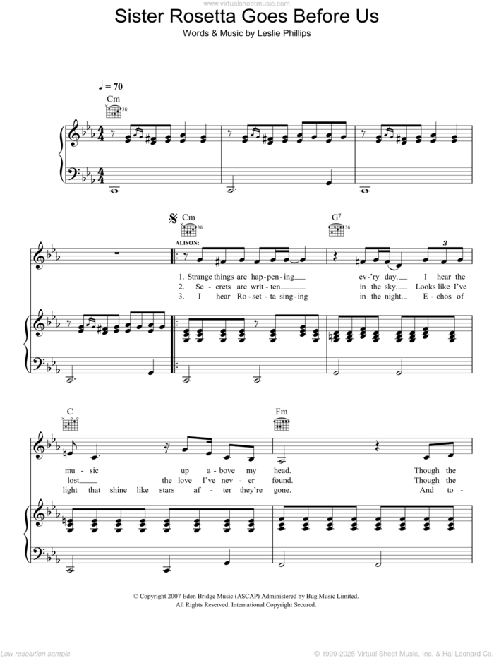 Sister Rosetta Goes Before Us sheet music for voice, piano or guitar by Robert Plant & Alison Krauss, Alison Krauss, Robert Plant and Leslie Phillips, intermediate skill level