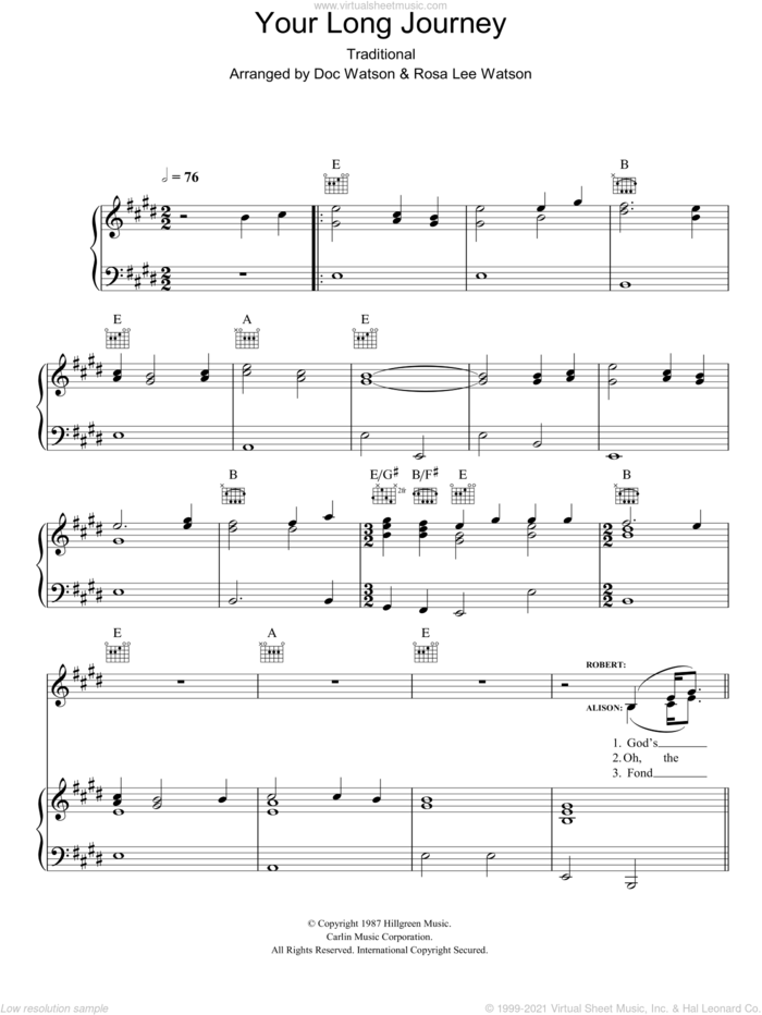 Your Long Journey sheet music for voice, piano or guitar by Robert Plant & Alison Krauss, Alison Krauss, Doc Watson, Robert Plant, Miscellaneous and Rosa Lee Watson, intermediate skill level