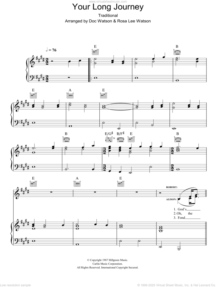 Your Long Journey sheet music for voice, piano or guitar by Robert Plant & Alison Krauss, Alison Krauss, Doc Watson, Robert Plant, Miscellaneous and Rosa Lee Watson, intermediate skill level